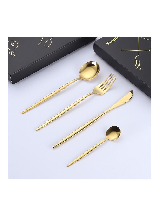 صن هوم طقم أدوات مائدة من الستانلس ستيل مكون من 4 قطع ذهبي - Image 4