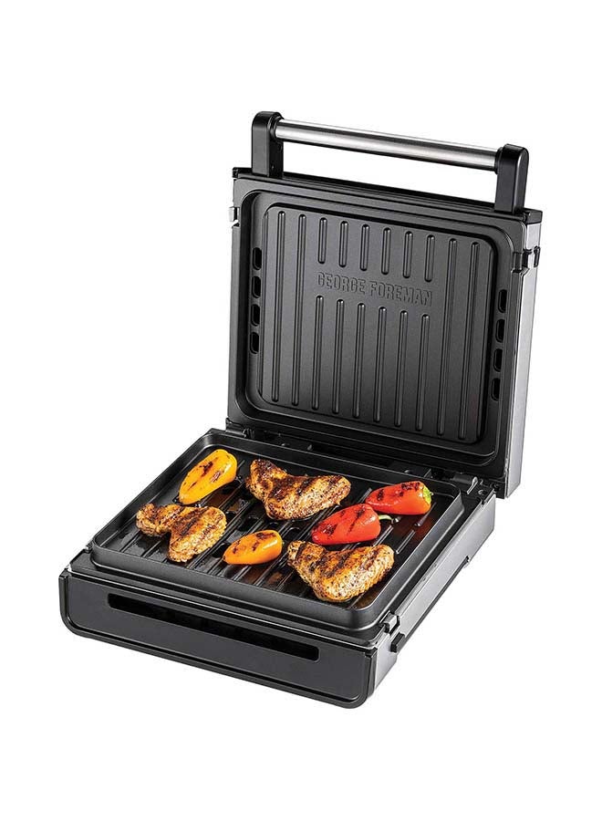 George Foreman - Smokeless Non-Stick Electric Grill, Indoor BBQ and Griddle Hot Plate with Built-in Drip Tray, Stainless Steel 1500 W RHB28000 Silver - Image 1