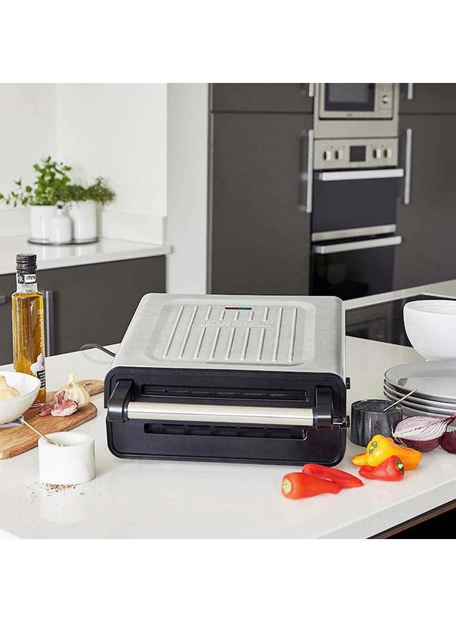 George Foreman - Smokeless Non-Stick Electric Grill, Indoor BBQ and Griddle Hot Plate with Built-in Drip Tray, Stainless Steel 1500 W RHB28000 Silver - Image 1