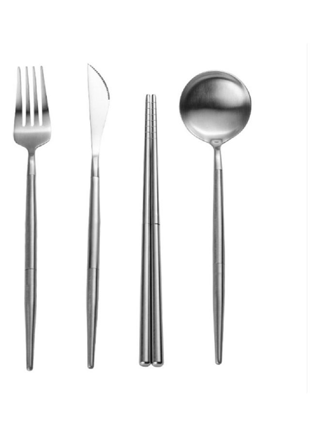 صندوق أدوات مائدة محمول من الستانلس ستيل فضي 19.7x4.8x0.2سم - Image 1