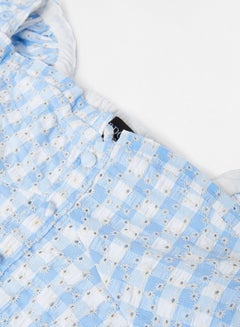 Bardot Junior Kids/Teen Gingham Print Broderie Dress Blue  - Image 4