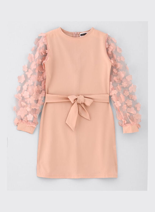 HASHQLO Flower Embellished Full Sleeve Short Dress Pink  - Image 1