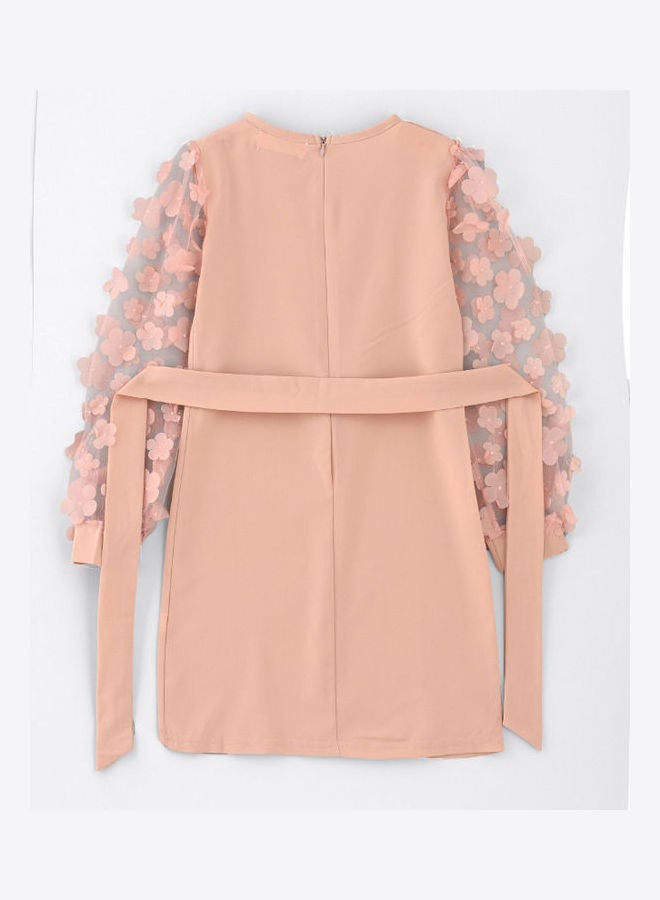 HASHQLO Flower Embellished Full Sleeve Short Dress Pink  - Image 2