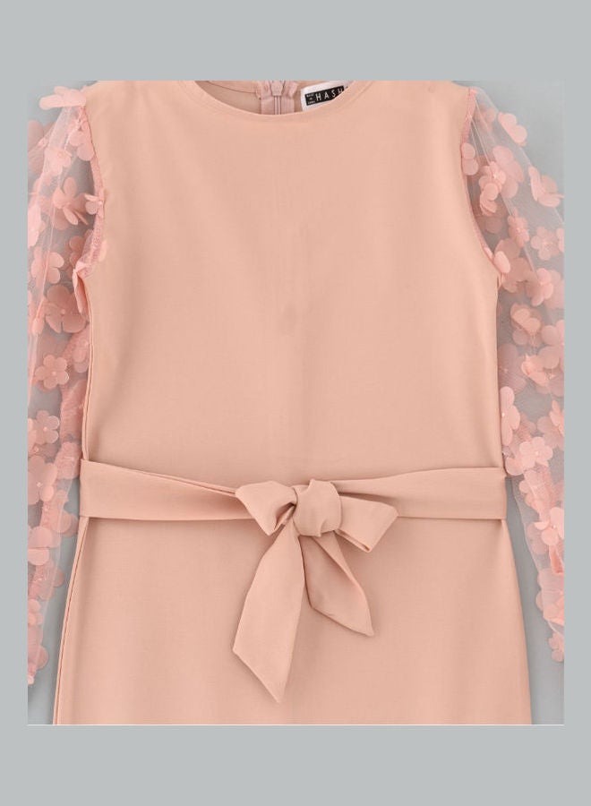 HASHQLO Flower Embellished Full Sleeve Short Dress Pink  - Image 3