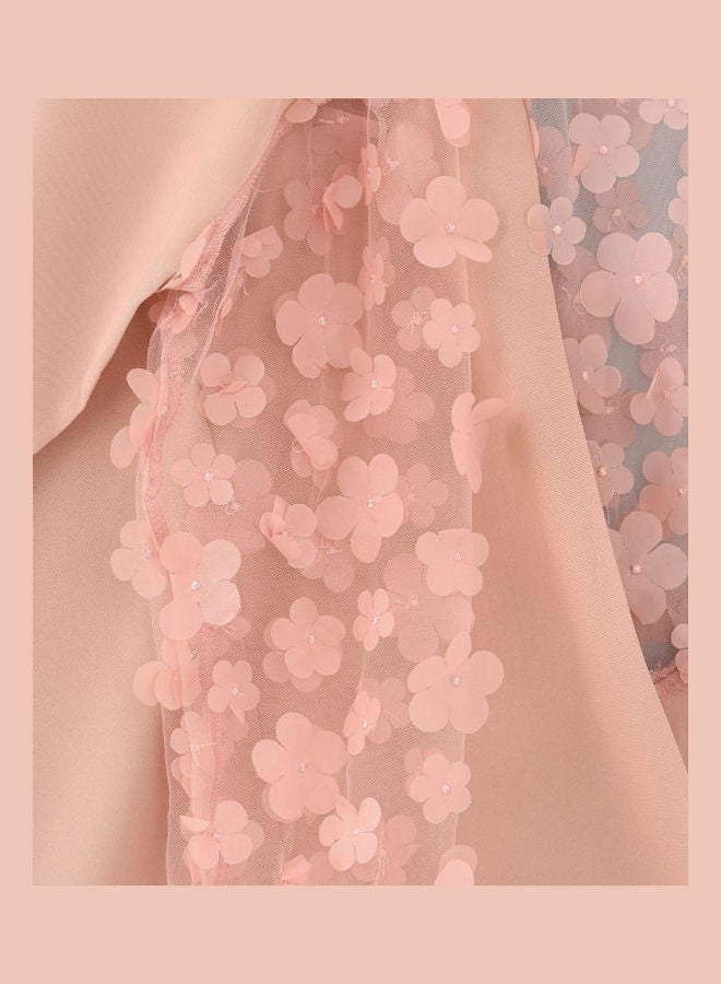 HASHQLO Flower Embellished Full Sleeve Short Dress Pink  - Image 4