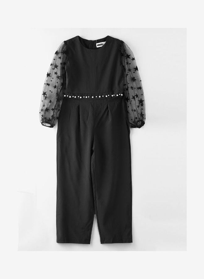 HASHQLO Pearl Belt With Star Embellished Full Length Jumpsuit Black/Grey  - Image 1