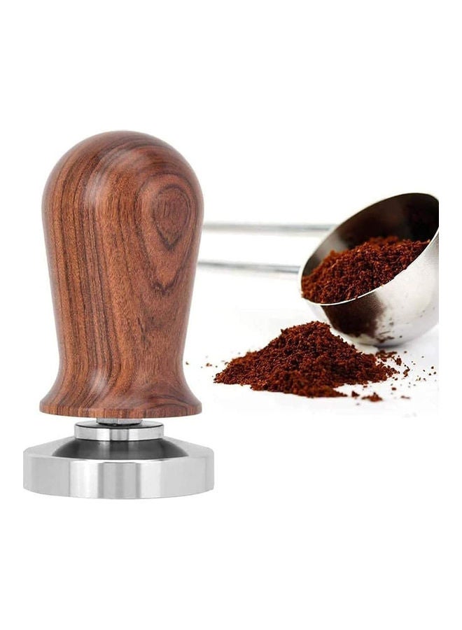 Calibrated Espresso Tamper With Spring Flat Base Brown/Silver