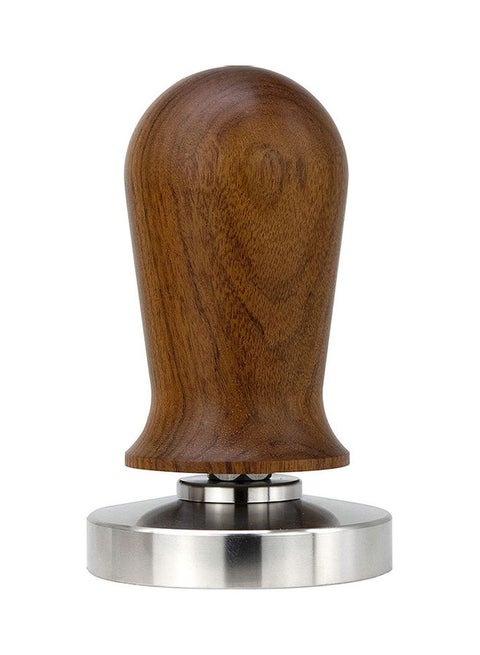 Calibrated Espresso Tamper With Spring Flat Base Brown/Silver