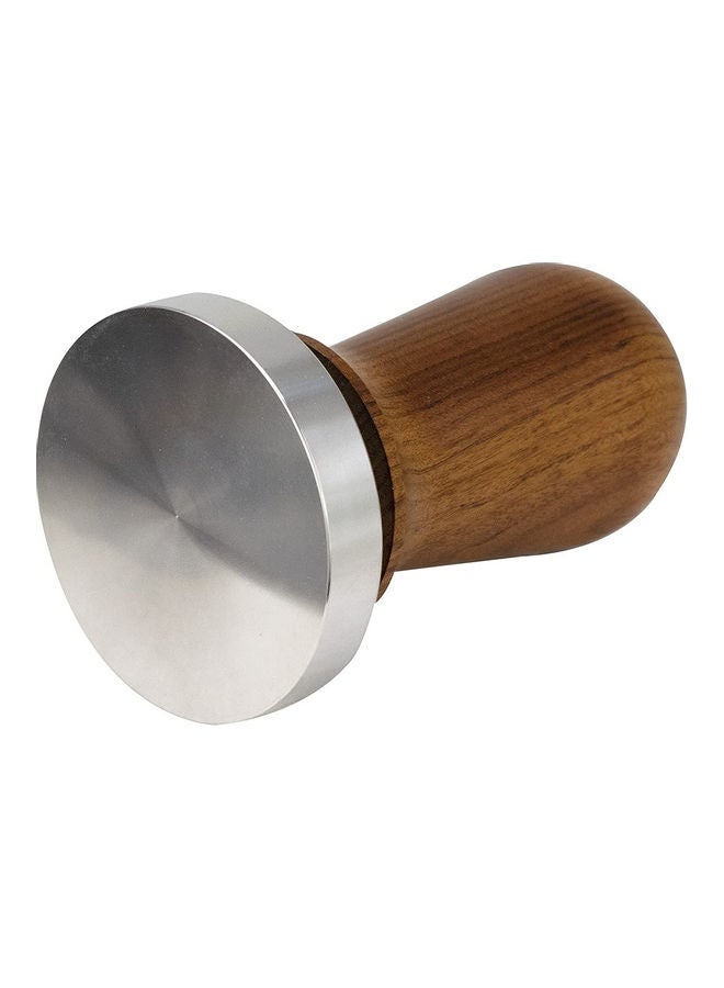 Calibrated Espresso Tamper With Spring Flat Base Brown/Silver