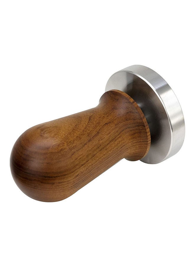 Calibrated Espresso Tamper With Spring Flat Base Brown/Silver