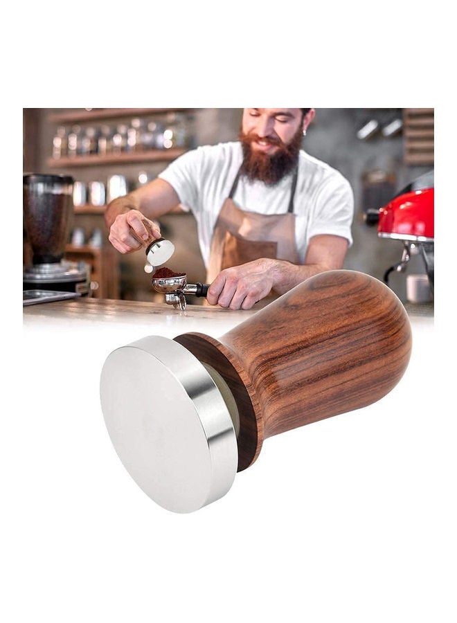 Calibrated Espresso Tamper With Spring Flat Base Brown/Silver