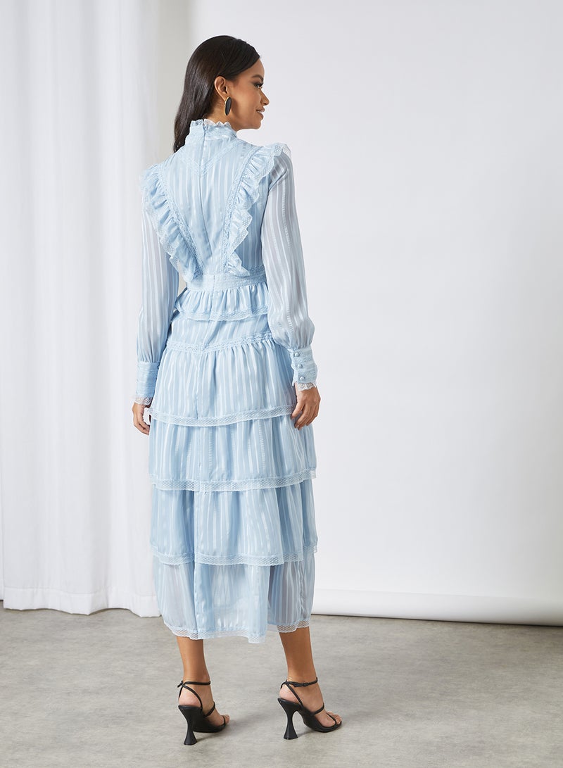 VERO MODA High Neck Ruffle Detail Dress Blue  - Image 2