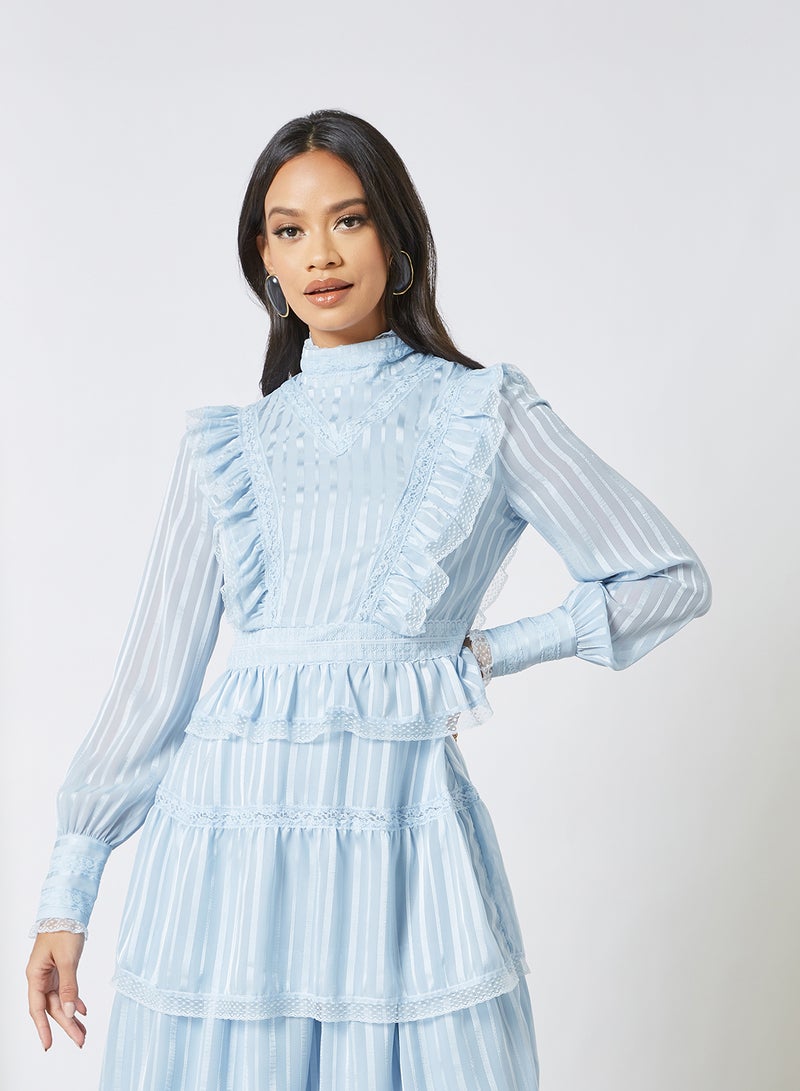 VERO MODA High Neck Ruffle Detail Dress Blue  - Image 4
