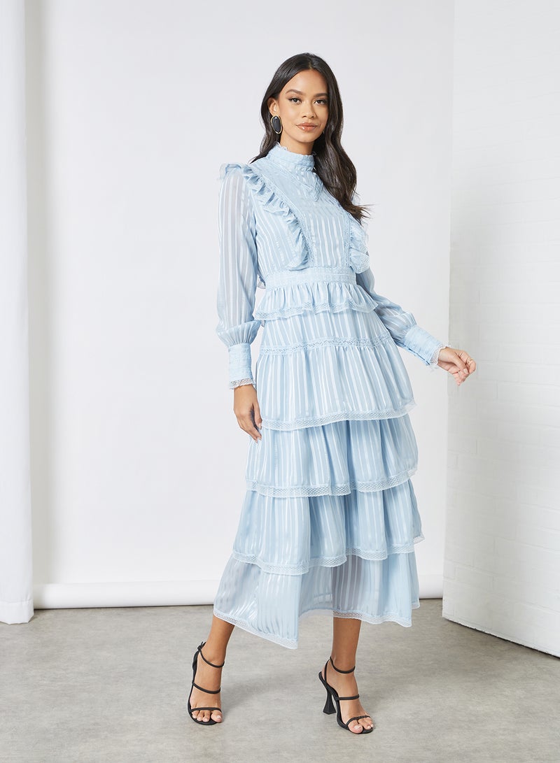 VERO MODA High Neck Ruffle Detail Dress Blue  - Image 1