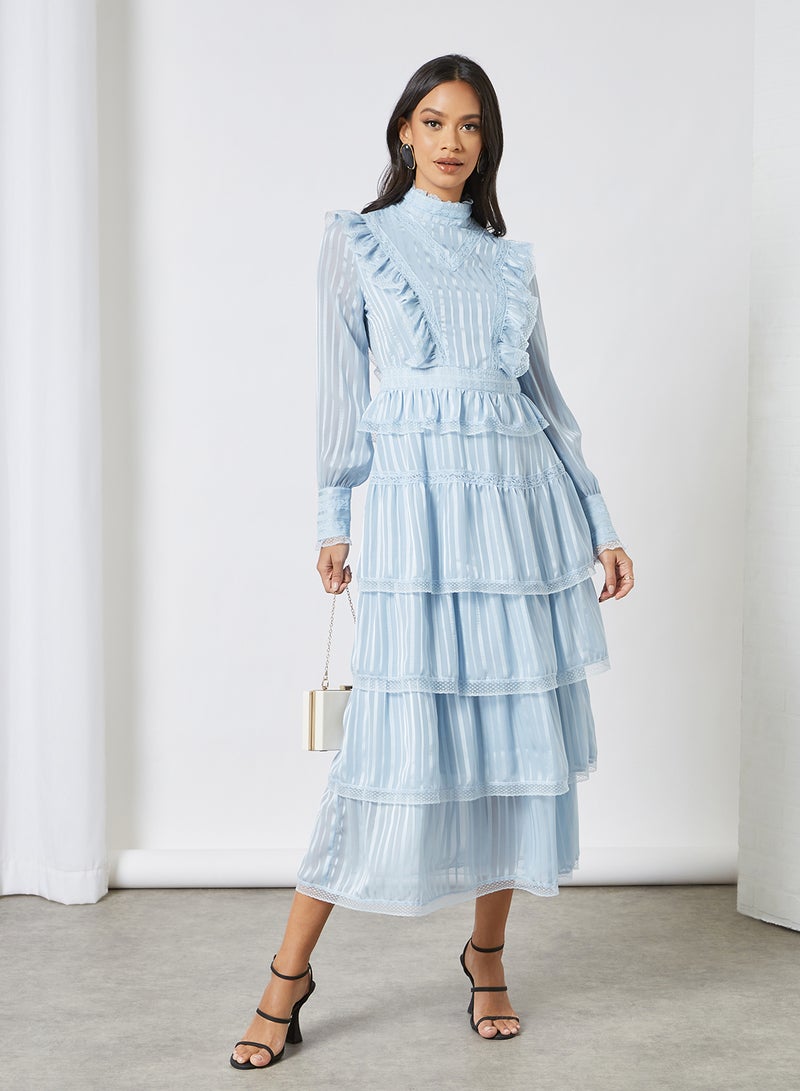 VERO MODA High Neck Ruffle Detail Dress Blue  - Image 3