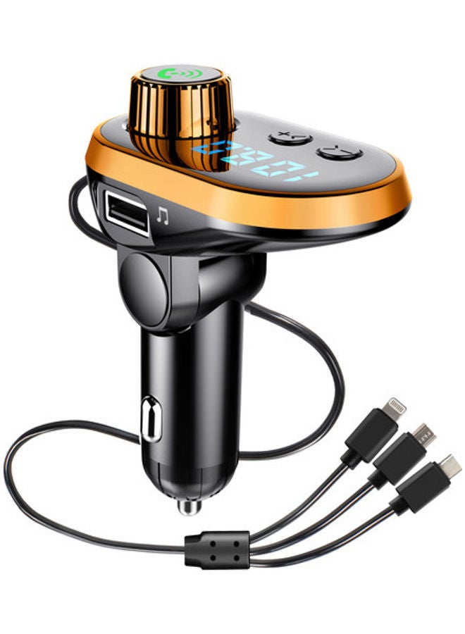 شاحن سيّارة بمنفذ USB مزدوج وجهاز إرسال FM بتقنيّة البلوتوث 5.0 ذهبي/ أسود - Image 1