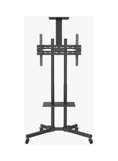 Floor Screen Stand With Wheels Moving In All Directions With Rack Holder For Receivers And Receivers Black