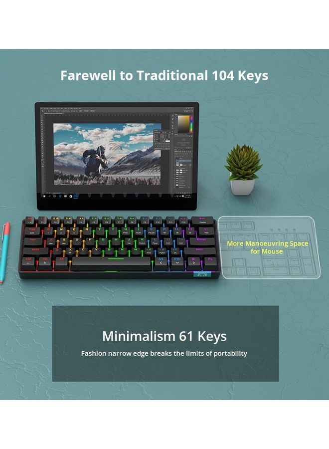 Ajazz DaiDai STK61 Mechanical Keyboard Wireless Blue Switchs Bluetooth 61-Keys for PC Desktop Black  - Image 3