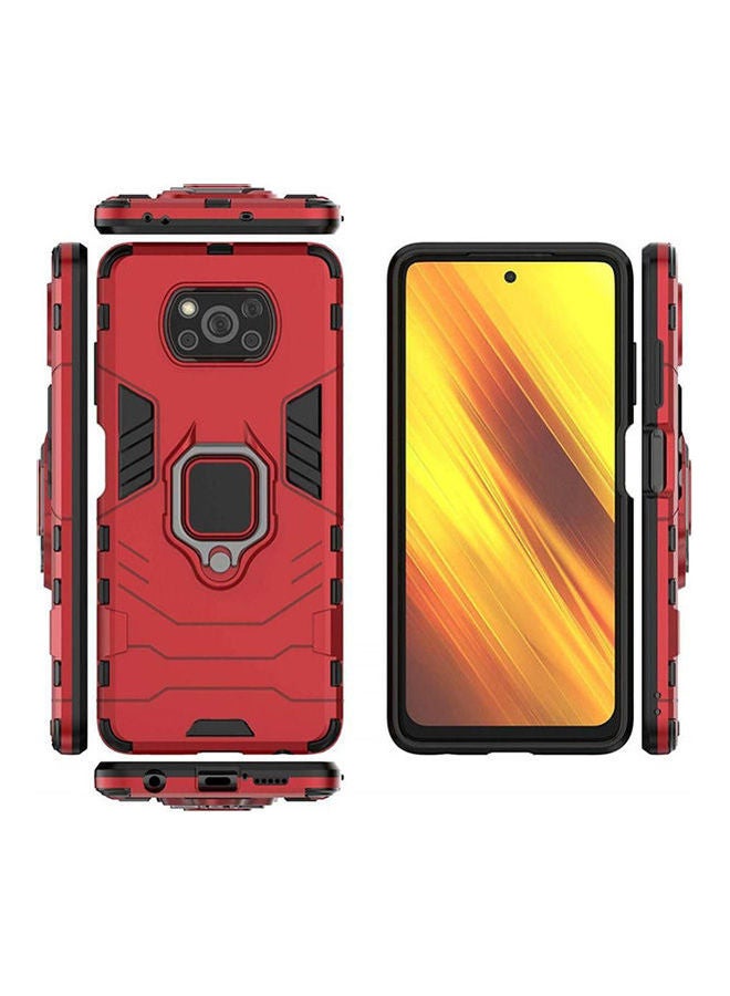 For Poco X3 Pro Case Hybrid Heavy Duty Protection Shockproof  Back Case Cover With Magnetic Car Mount Ring Grip Red