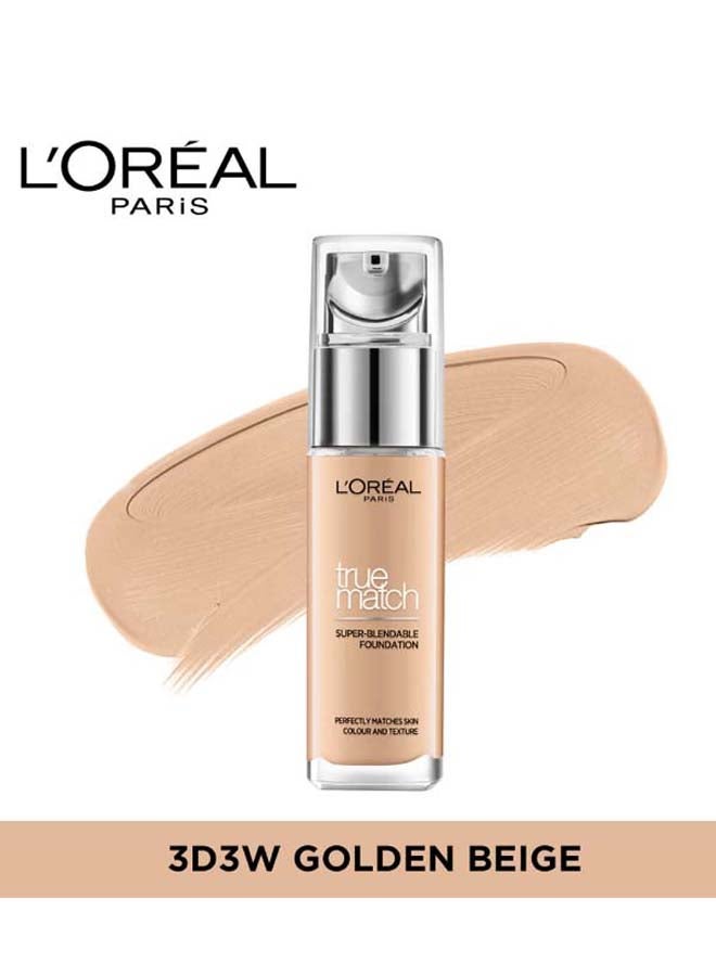 L'OREAL PARIS - True Match Super Blendable Foundation Hydrating Hyaluronic Acid Golden Beige 30ml 3D3W - Image 1