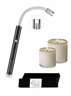 360 Degree Windproof Flameless Flexible Neck Long USB Type-C Rechargeable Electric Candle Arc Lighter With LED Battery Display And Safety Switch Black 26x1.5x1.5cm