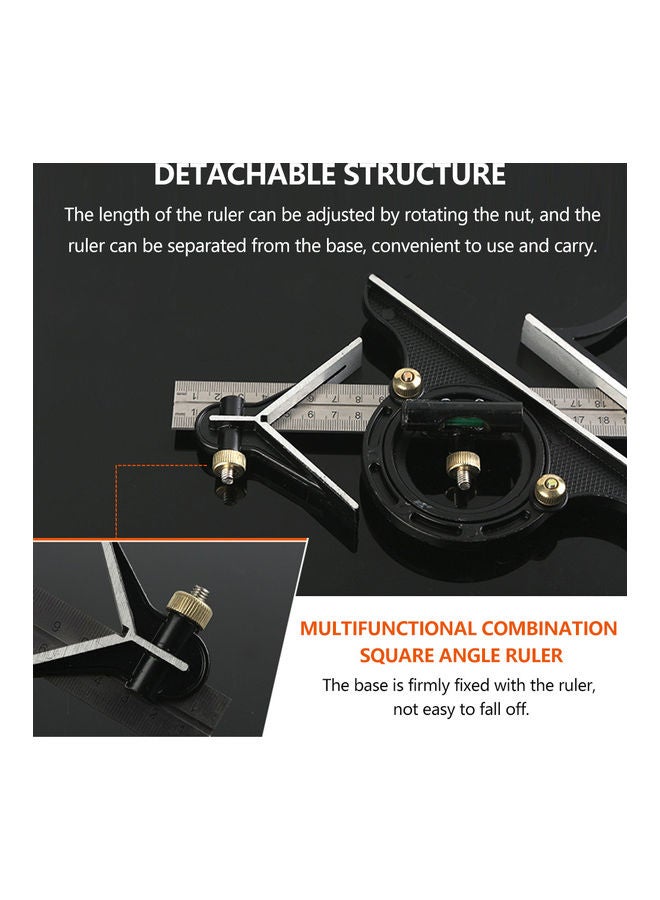 KKmoon Lengthened Combination Angle Ruler 90° Stainless Steel Level High 45° Combined Angle Ruler Multifunctional Measuring Tool For Woodworking Black/Silver - Image 3