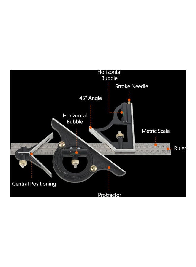 KKmoon Lengthened Combination Angle Ruler 90° Stainless Steel Level High 45° Combined Angle Ruler Multifunctional Measuring Tool For Woodworking Black/Silver - Image 4