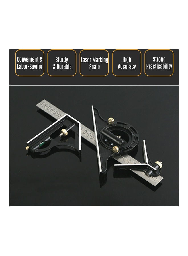 KKmoon Lengthened Combination Angle Ruler 90° Stainless Steel Level High 45° Combined Angle Ruler Multifunctional Measuring Tool For Woodworking Black/Silver - Image 5