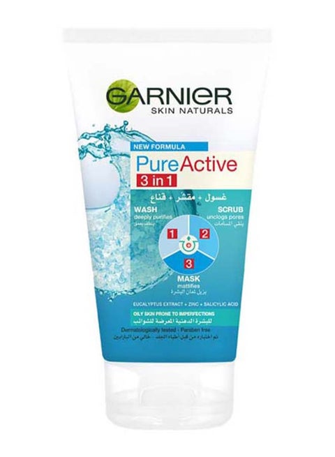 Skinactive Pure Active 3-In-1 Wash Scrub And Mask Clear 150ml