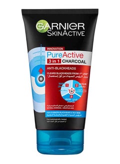 Garnier Skinactive Pure Active 3 In 1 Charcoal and Salicylic Acid Black 150ml  - Image 1