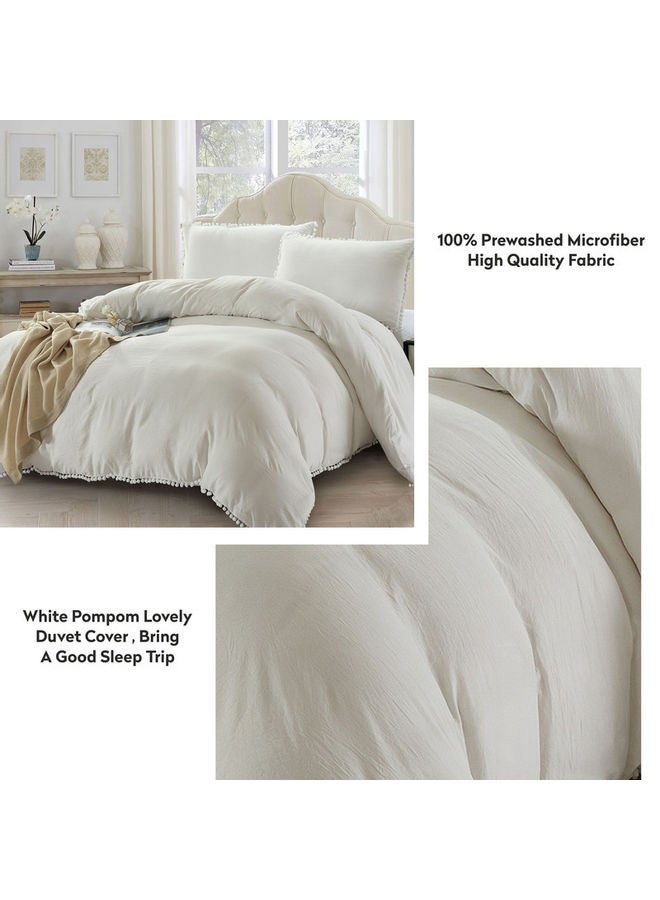 Donetella 2- Piece Pompom Duvet Cover Set Without Filler Single Size Soft Microfiber White Twin none - Image 2