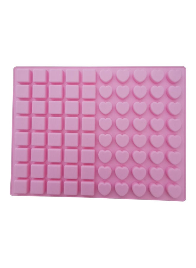 80-Cavity Square And Heart Shape Silicone Mold Pink 29x22cm - Image 1