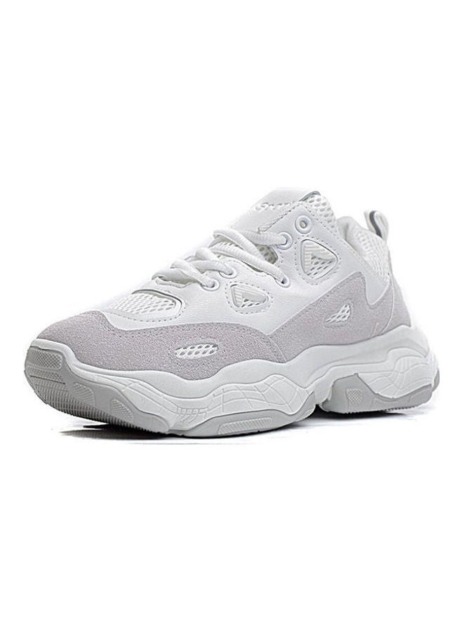 Fashion Mesh Lace-Up Textile Sneakers White  - Image 1