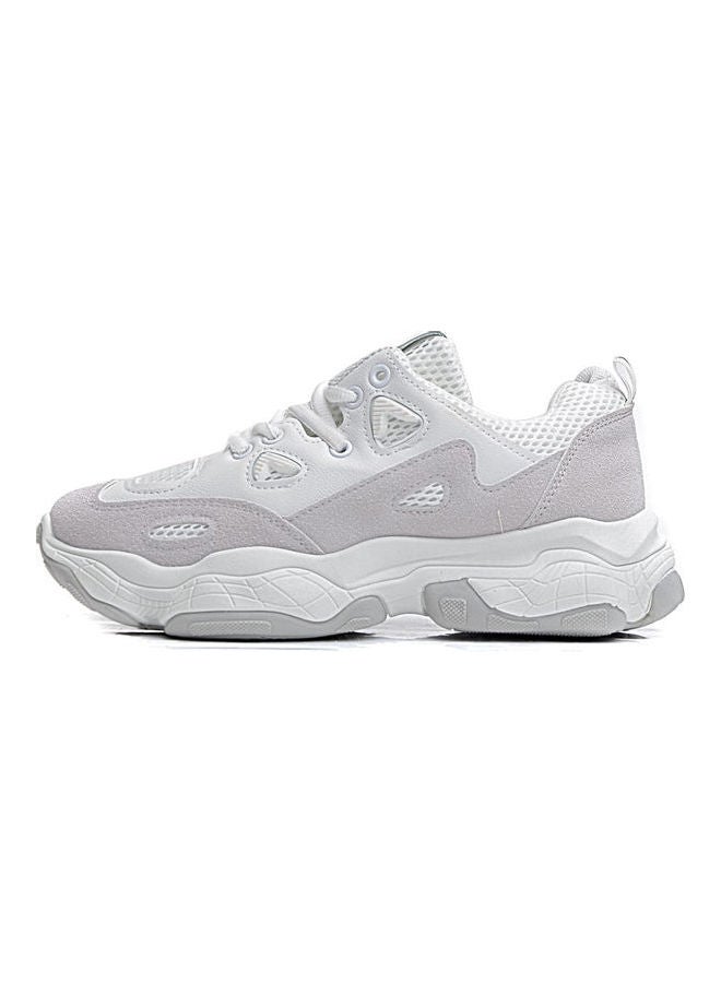 Fashion Mesh Lace-Up Textile Sneakers White  - Image 2