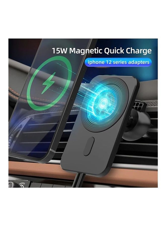 15W Magnetic Car Wireless Charger With Mount Holder Auto-Clamping Black - Image 2