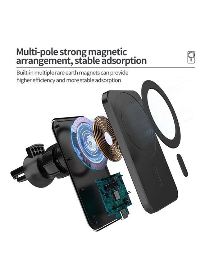 15W Magnetic Car Wireless Charger With Mount Holder Auto-Clamping Black - Image 3