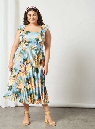 Plus Size Floral Print Dress Blue - v1625572687/N48035935V_1