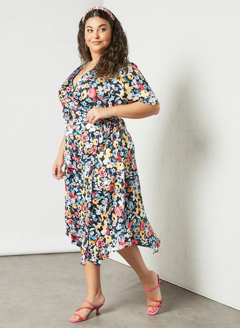 Chi-Chi London Plus Size Floral Print Wrap Dress Multicolour