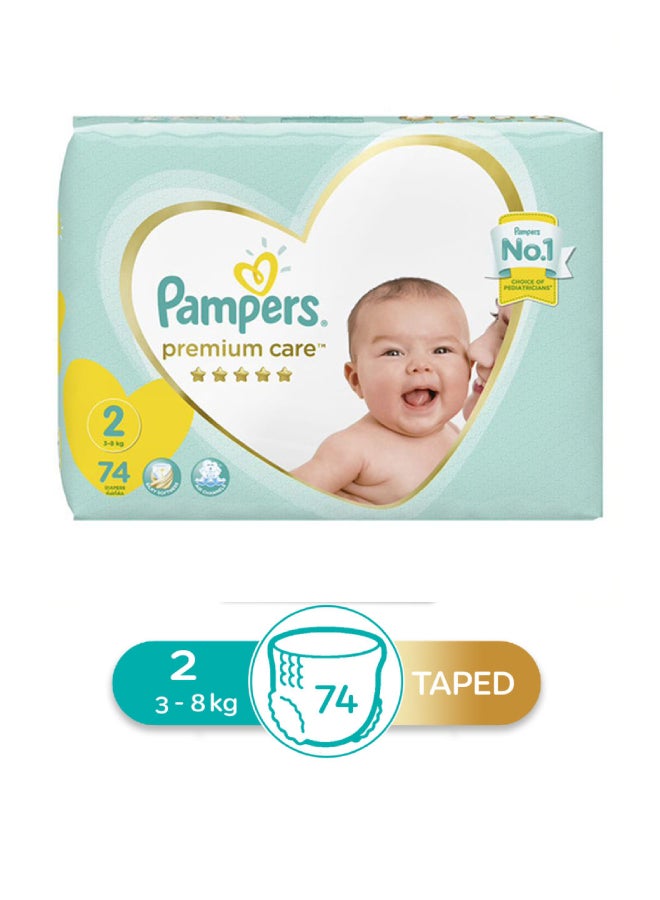 Pampers Premium Care Diapers Size 2, Mini, 3-8 Kg (74 diapers)  - Image 1