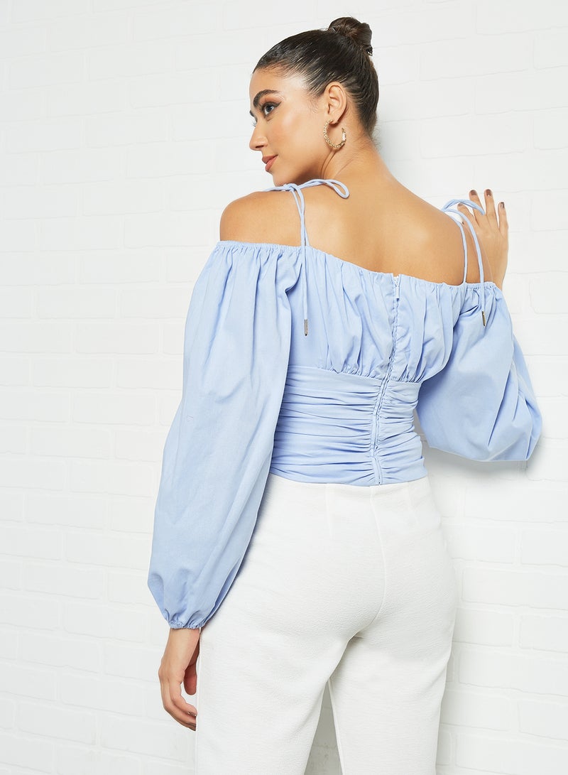 Finders Keepers Cold-Shoulder Top Light Blue - Image 4