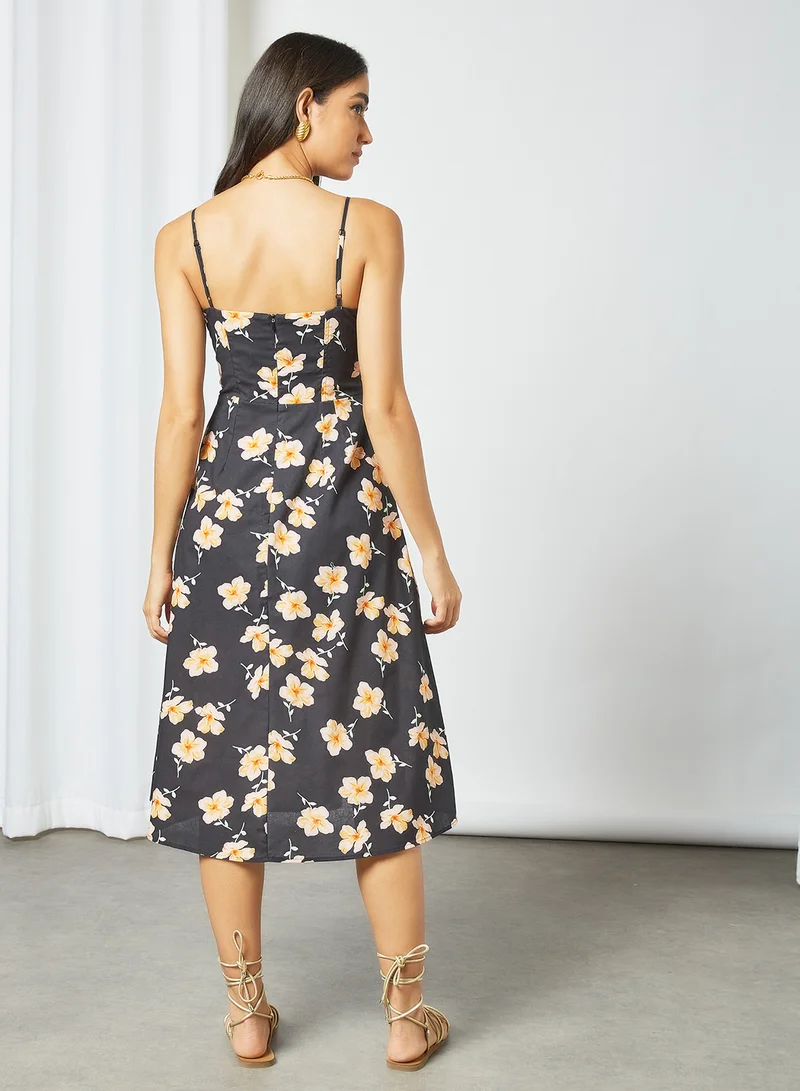 Finders Keepers Floral Midi Dress Black