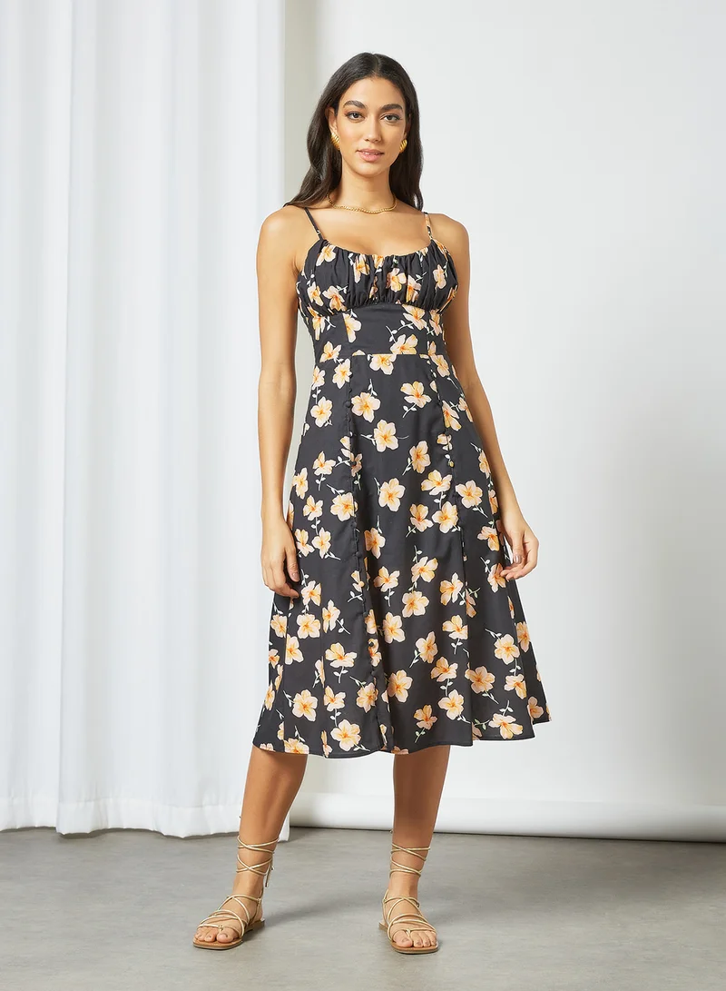 Finders Keepers Floral Midi Dress Black