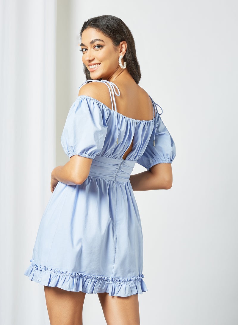 Puff Sleeve Cold-Shoulder Dress Light Blue - v1625578334/N43240849V_4