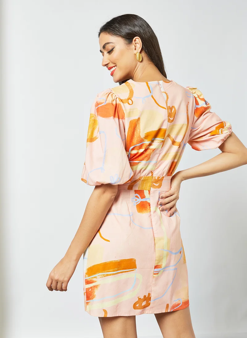 Finders Keepers Tie Waist Printed Dress Multicolour