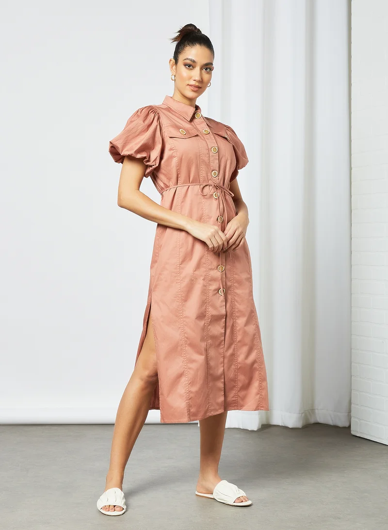 Cmeo collective Puff Sleeve Midi Shirt Dress