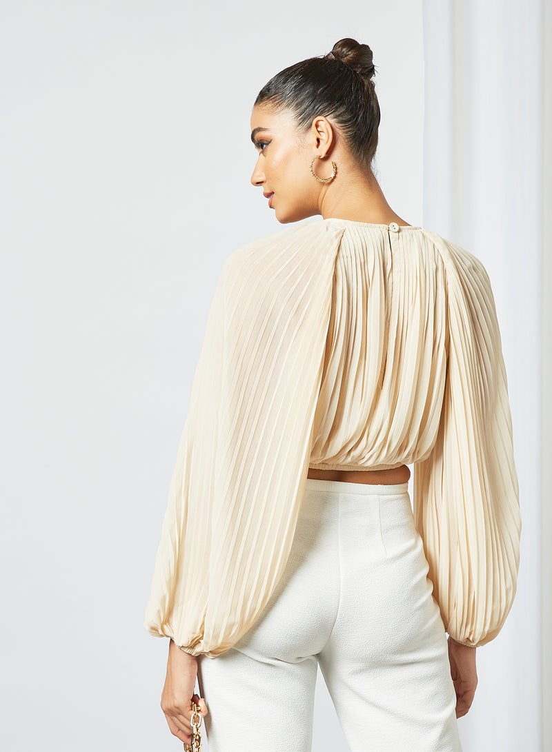 Cmeo collective Pleated Crop Top Beige  - Image 3