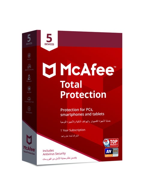 Total Protection 5 Devices | 1 Year | Antivirus Software, Internet Security, Password Manager, Mobile Security | PC/Mac/Android/iOS | Middle East Edition red