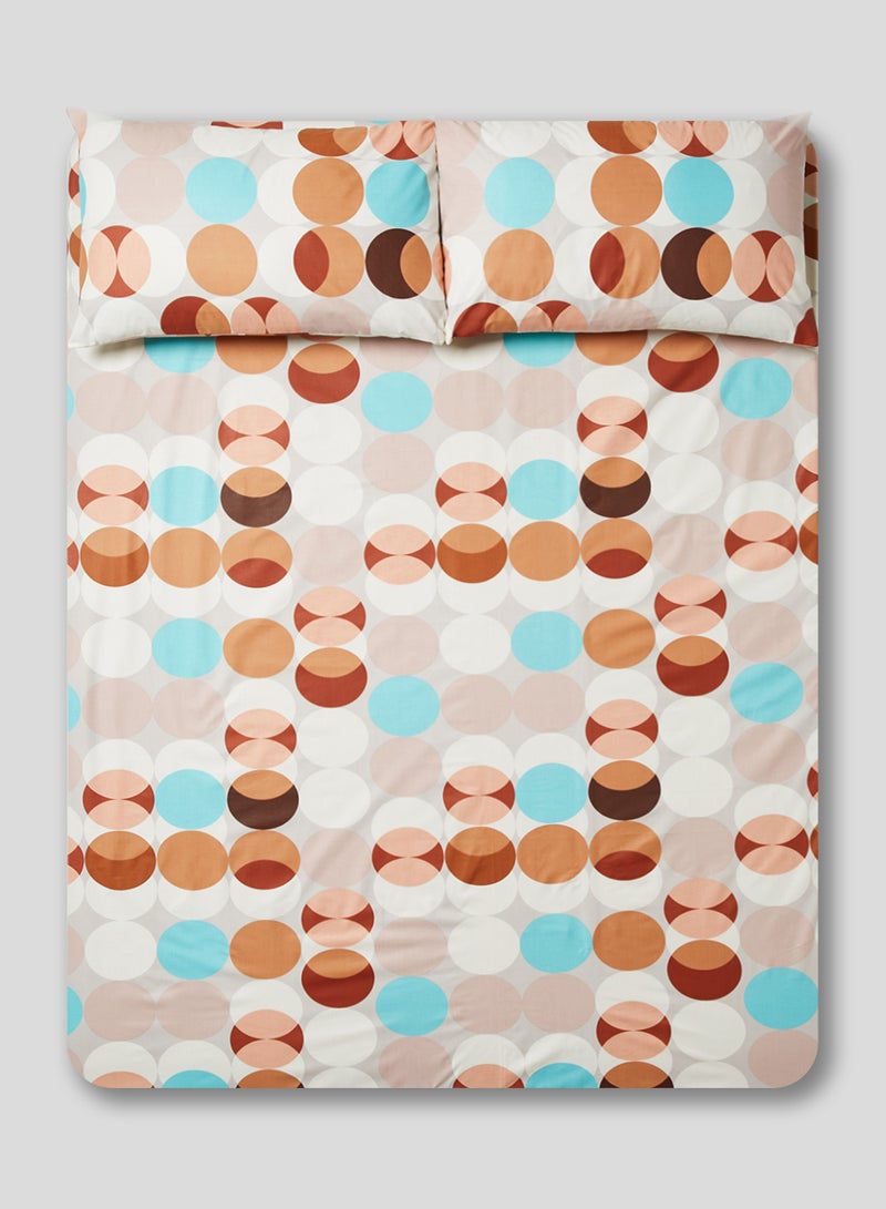 RISHAHOME 3-Piece Queen Size Printed Bedsheet Set Cotton Multicolour 180x200x25cm  - Image 1
