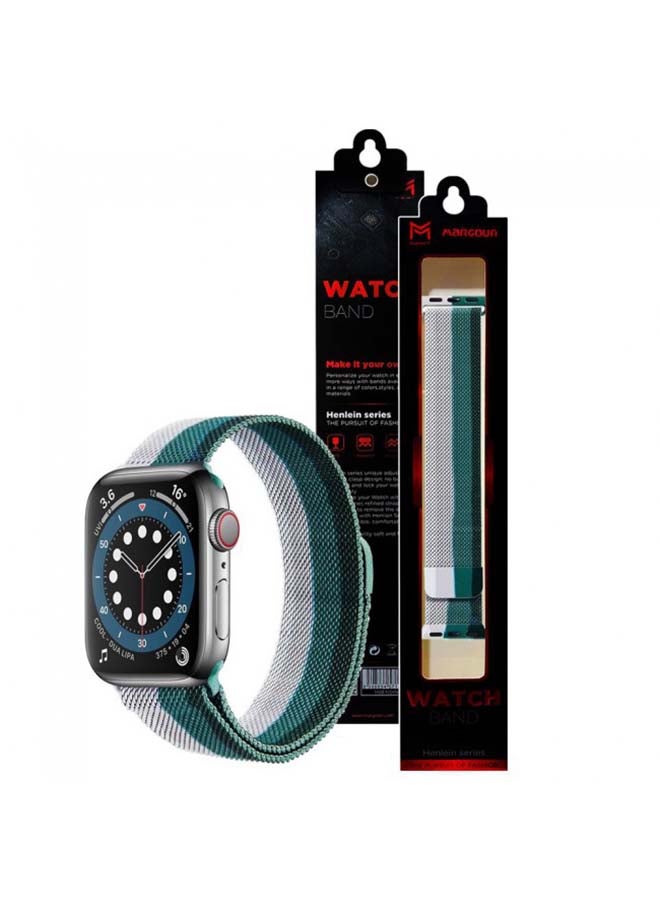 MARGOUN - Milanese Replacement Band For Apple Watch 42/44mm Green/White/Black - Image 1
