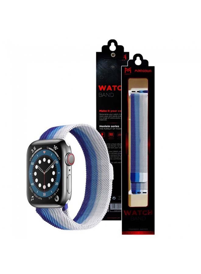MARGOUN - Milanese Replacement Band For Apple Watch 42/44mm Blue/White - Image 1